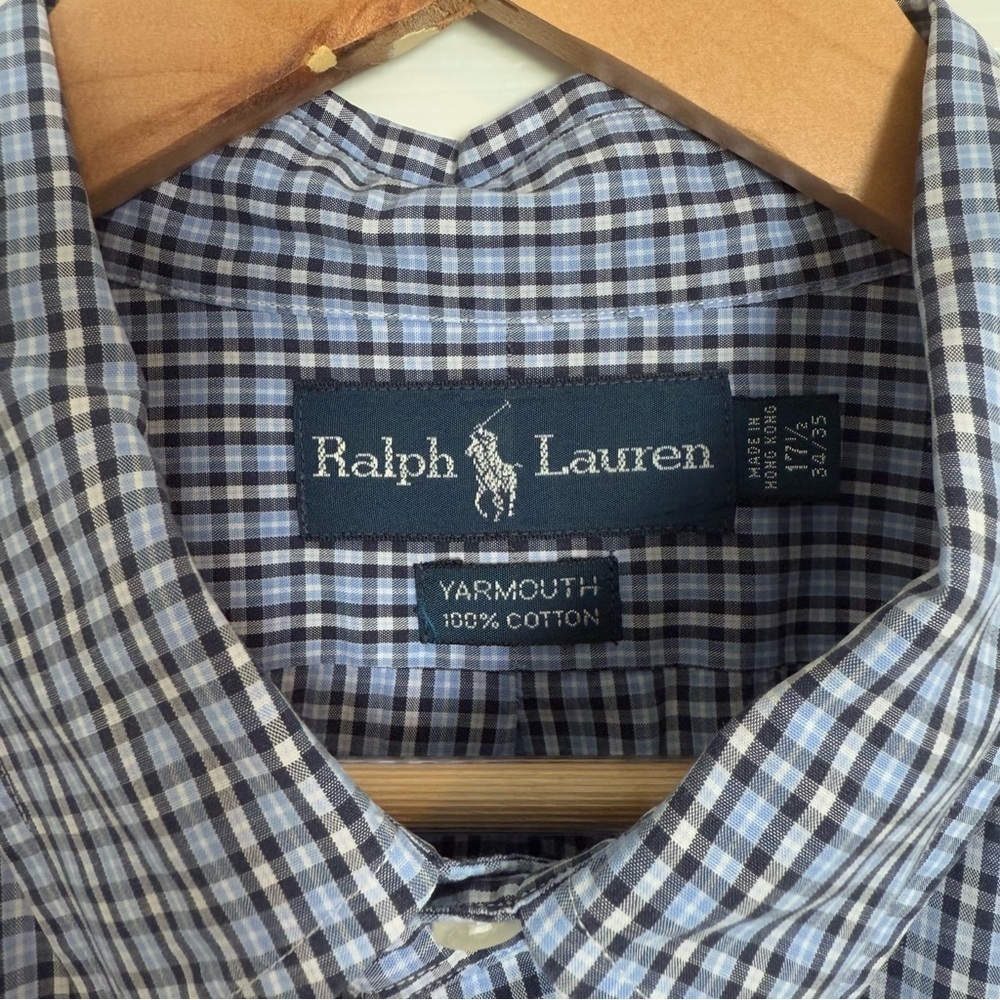Ralph Lauren 100% Cotton Navy Plaid Button Down Shirt 17.5 - Picture 6 of 8